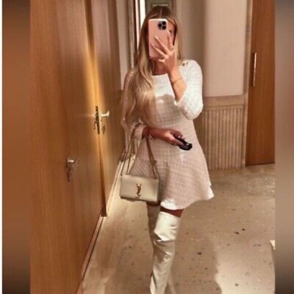 Zara White Tweed Peplum Side Gold Buttons Structured
Mini Dress Sz S fit & flare - Picture 3 of 15